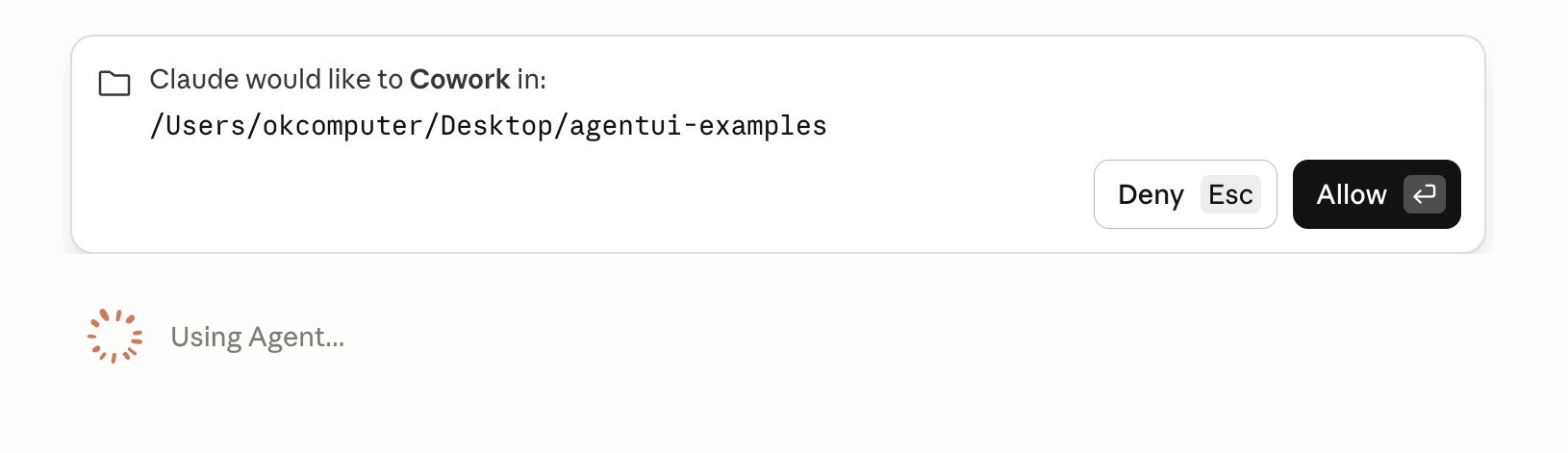 Claude Cowork Allow or Deny dialog for folder access before agents continue