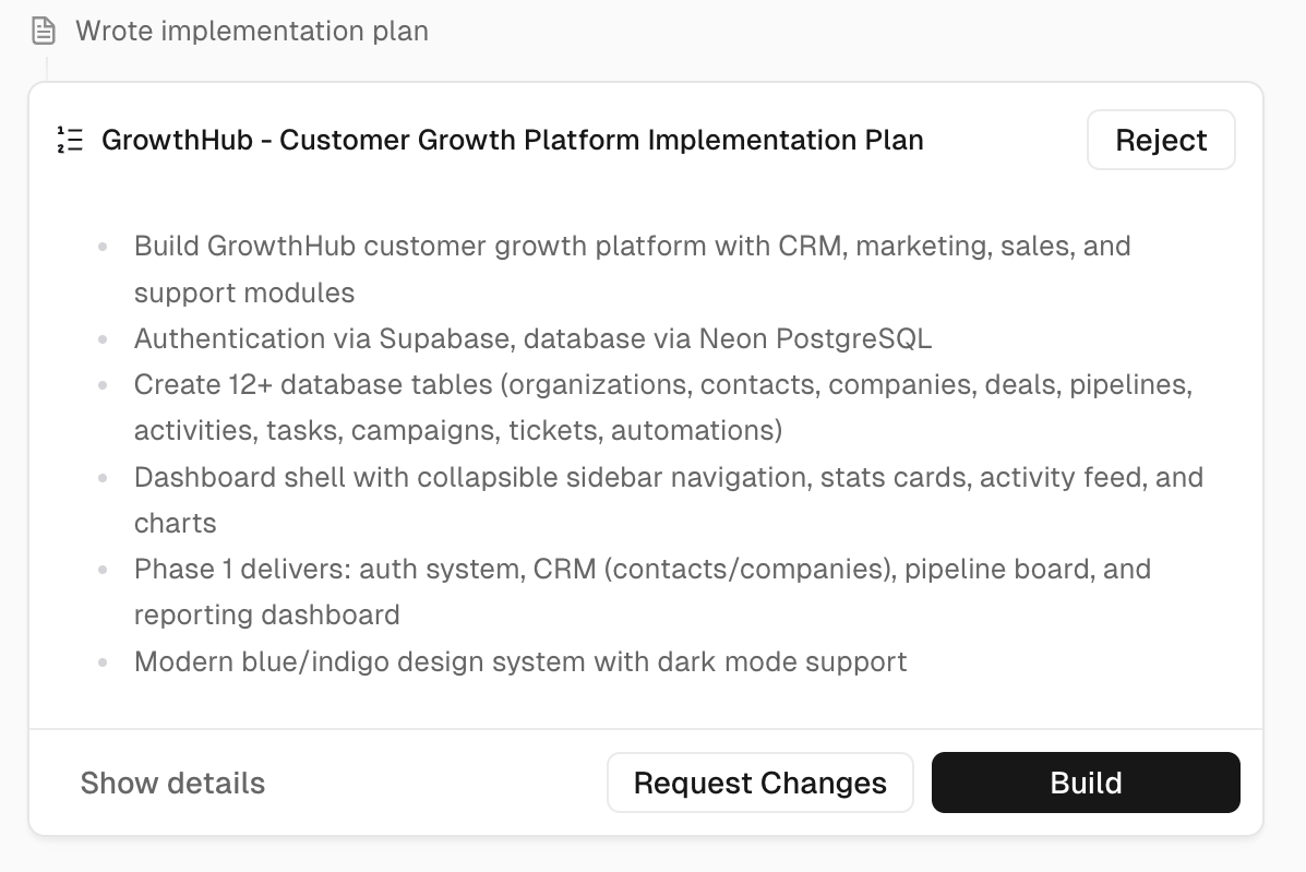 v0 showing a plan or outline before generating UI code